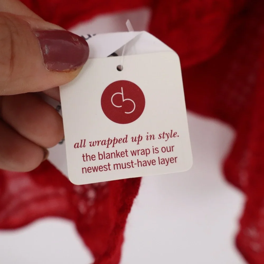Dressbarn Blanket Wrap Womens One Size Fall Classic Red Open Knit NWT